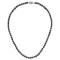 Sterling Silver Rhodium-plated 4-5mm Black Near-Round Freshwater Cultured Pearl Necklace, 16" view 4