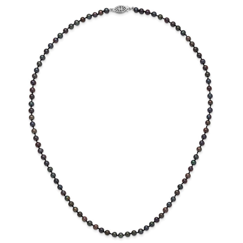 Sterling Silver Rhodium-plated 4-5mm Black Near-Round Freshwater Cultured Pearl 18 inch Necklace (QH5152-18)