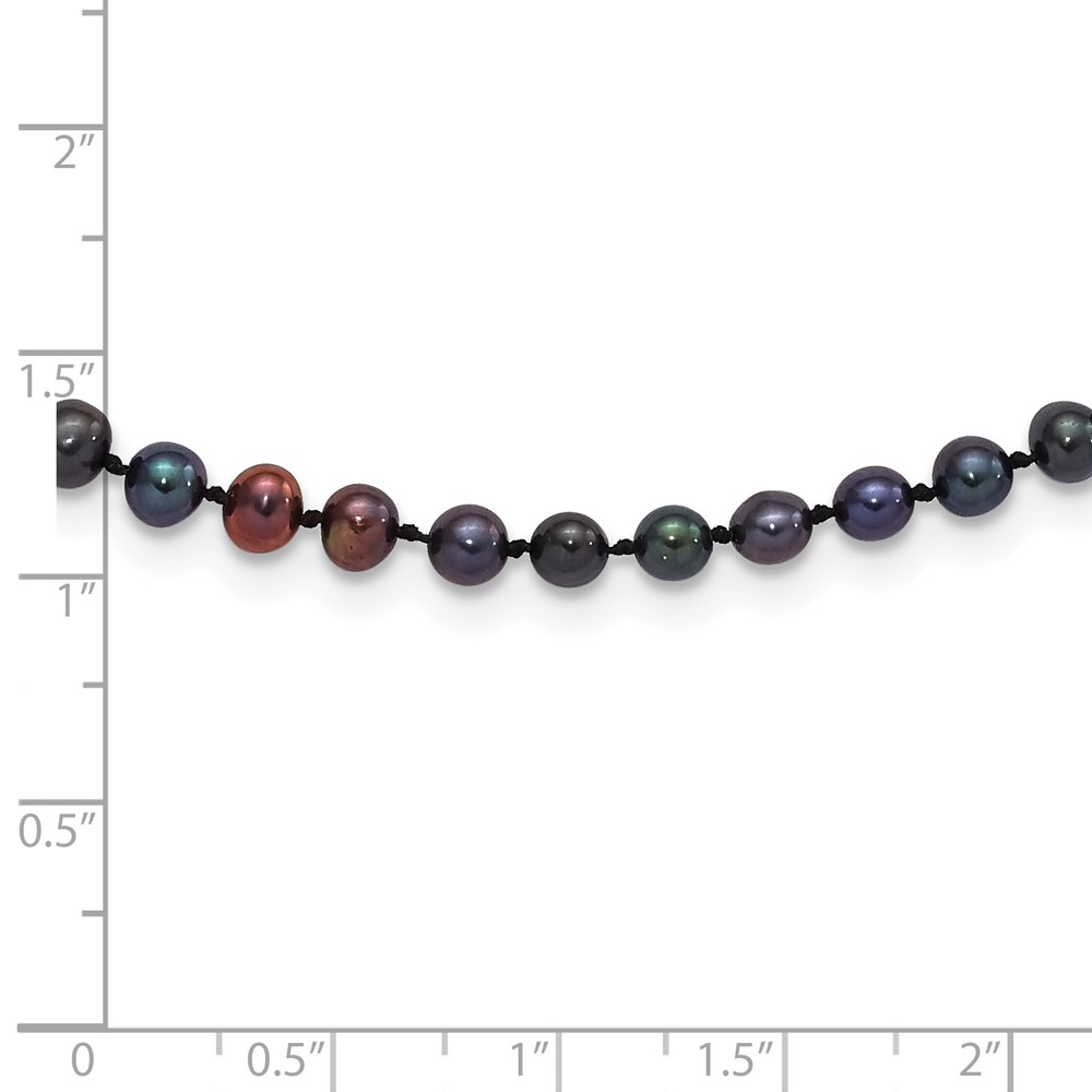 Sterling Silver Rhodium-plated 4-5mm Black Near-Round Freshwater Cultured Pearl 20 inch Necklace (QH5152-20)