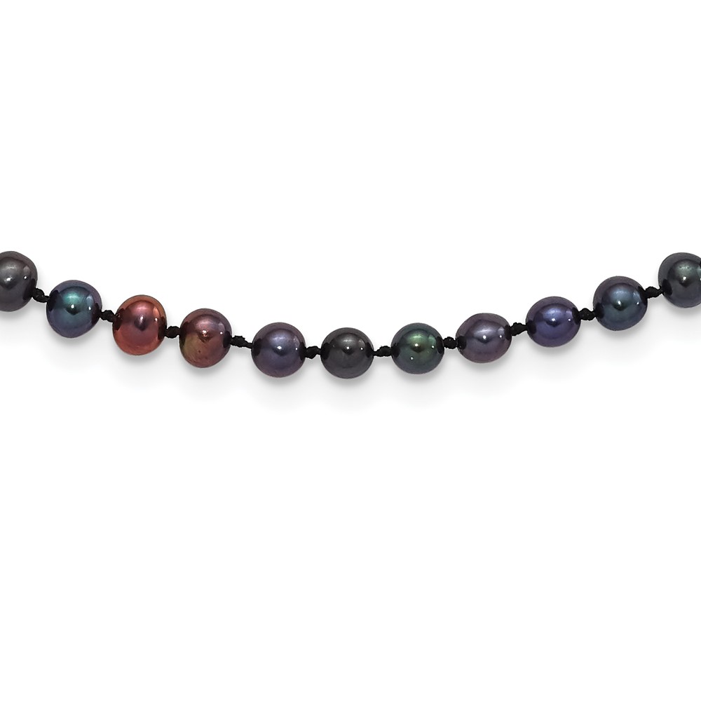 Sterling Silver Rhodium-plated 4-5mm Black Near-Round Freshwater Cultured Pearl 20 inch Necklace (QH5152-20)
