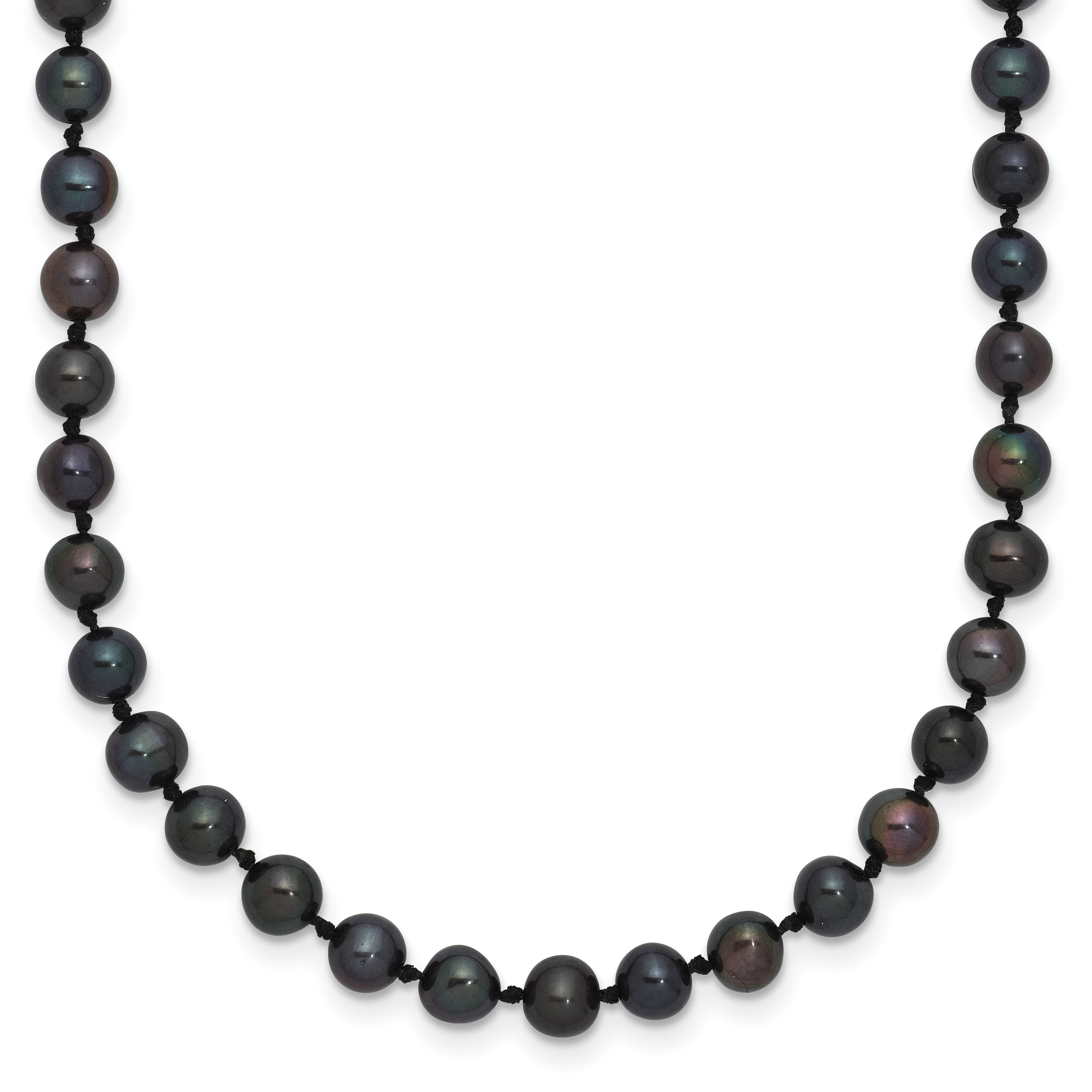 Sterling Silver Rhodium-plated 4-5mm Black Near-Round Freshwater Cultured Pearl 16 inch Necklace (QH5152-16)