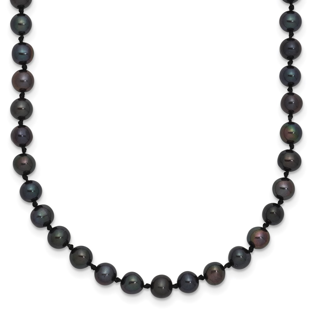Sterling Silver Rhodium-plated 4-5mm Black Near-Round Freshwater Cultured Pearl 16 inch Necklace (QH5152-16)