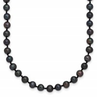 Sterling Silver Rhodium-plated 4-5mm Black Near-Round Freshwater Cultured Pearl Necklace, 16" view 1