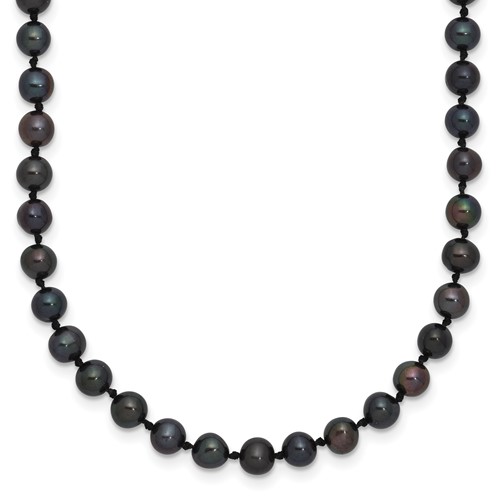 Sterling Silver Rhodium-plated 4-5mm Black Near-Round Freshwater Cultured Pearl Necklace, 16"