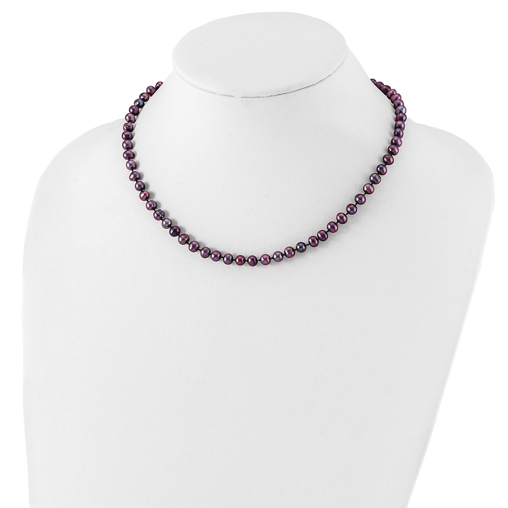Sterling Silver Rhodium-plated 5-6mm Black Near-Round Freshwater Cultured Pearl 18 inch Necklace (QH5153-18)