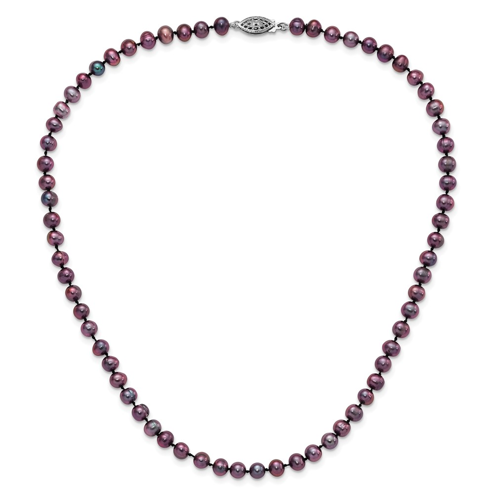 Sterling Silver Rhodium-plated 5-6mm Black Near-Round Freshwater Cultured Pearl 18 inch Necklace (QH5153-18)