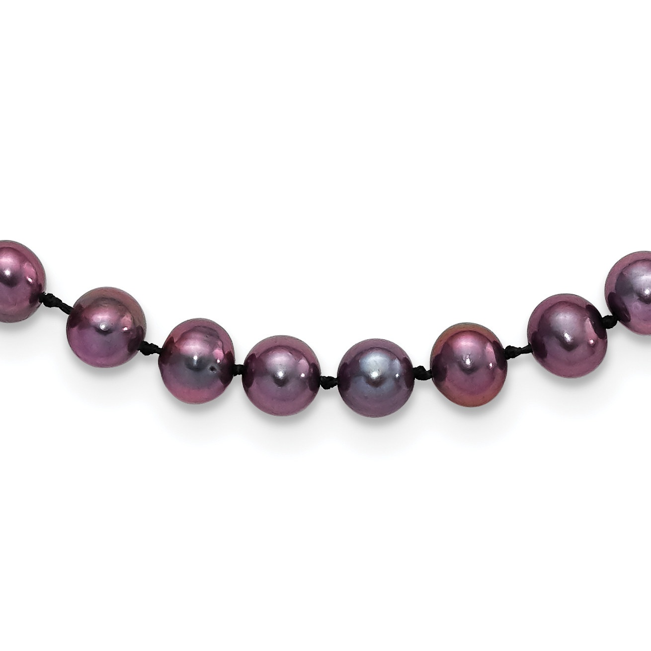 Sterling Silver Rhodium-plated 5-6mm Black Near-Round Freshwater Cultured Pearl 18 inch Necklace (QH5153-18)