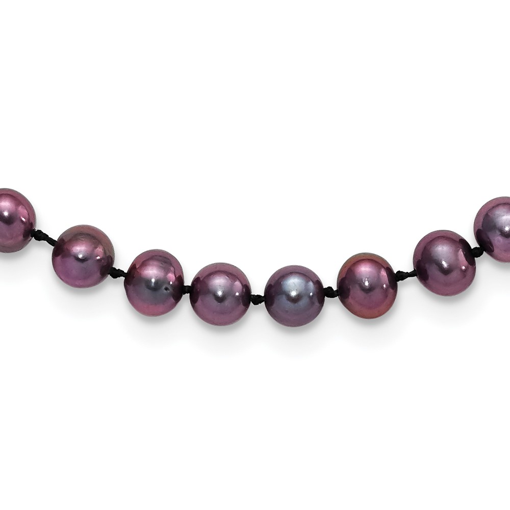 Sterling Silver Rhodium-plated 5-6mm Black Near-Round Freshwater Cultured Pearl 18 inch Necklace (QH5153-18)