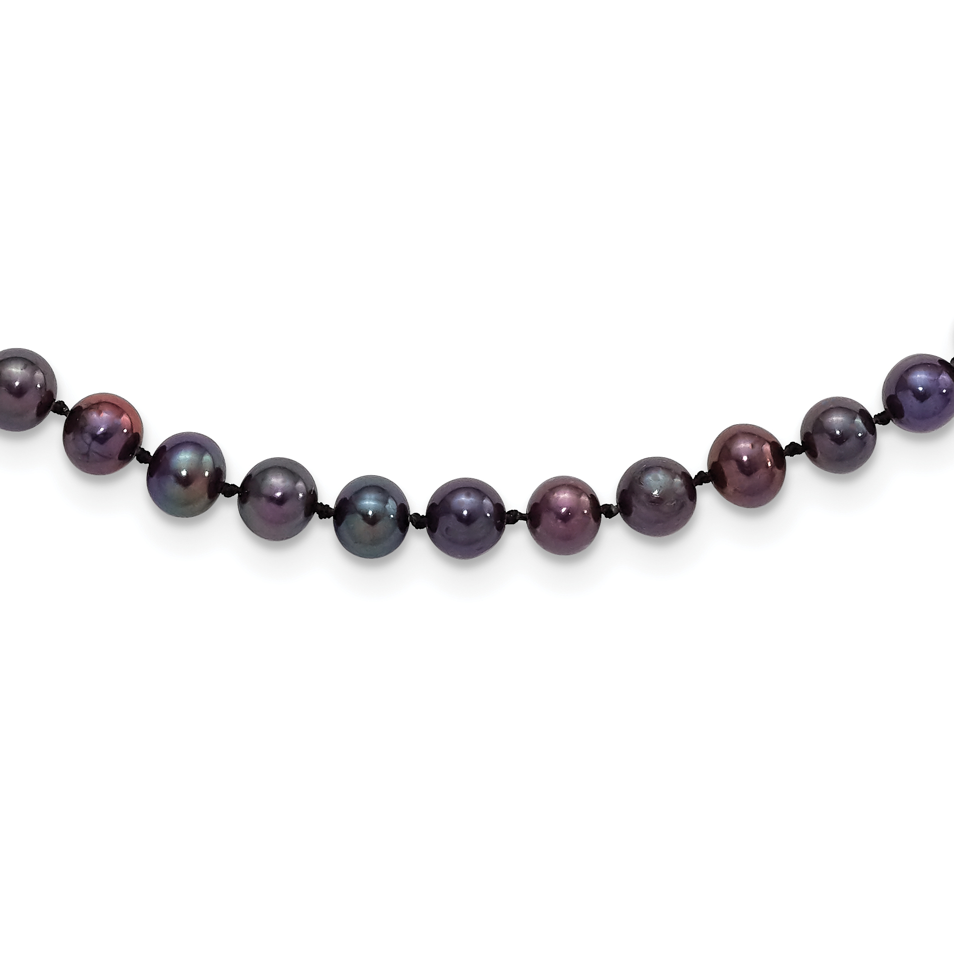 Sterling Silver Rhodium-plated 5-6mm Black Near-Round Freshwater Cultured Pearl 20 inch Necklace (QH5153-20)