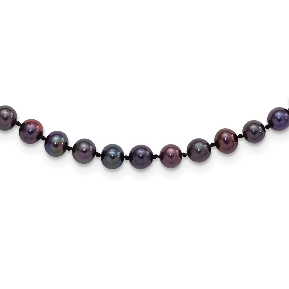 Sterling Silver Rhodium-plated 5-6mm Black Near-Round Freshwater Cultured Pearl 20 inch Necklace (QH5153-20)