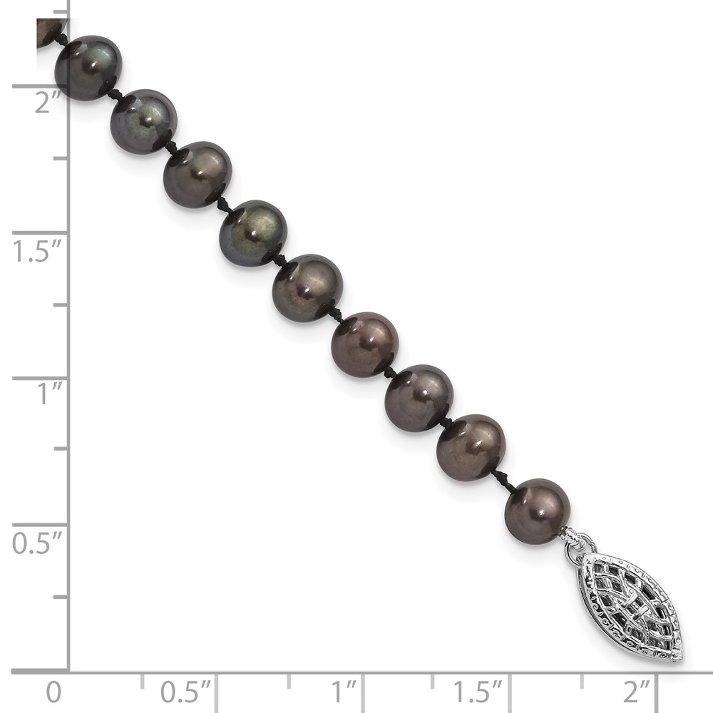 Sterling Silver Rhodium-plated 5-6mm Black Near-Round Freshwater Cultured Pearl 7.25 inch Bracelet (QH5153-7.25)