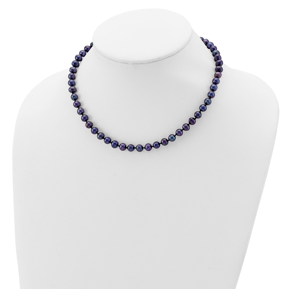 Sterling Silver Rhodium-plated 6-7mm Black Near-Round Freshwater Cultured Pearl 18 inch Necklace (QH5154-18)