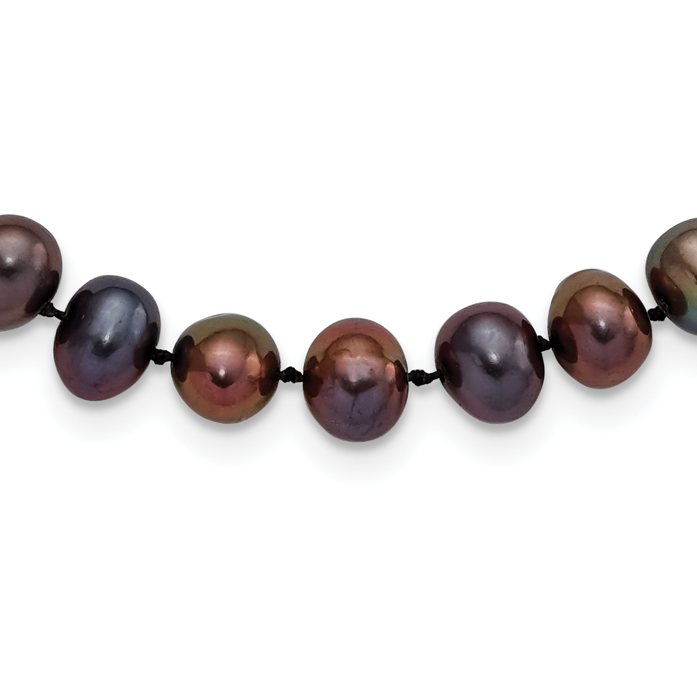 Sterling Silver Rhodium-plated 7-8mm Black Near-Round Freshwater Cultured Pearl 18 inch Necklace (QH5155-18)