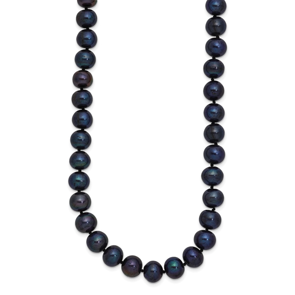 Sterling Silver Rhodium-plated 8-9mm Black Near-Round Freshwater Cultured Pearl 24 inch Necklace (QH5156-24)