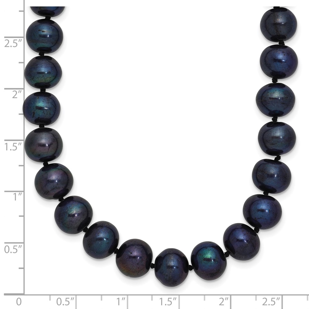 Sterling Silver Rhodium-plated 8-9mm Black Near-Round Freshwater Cultured Pearl 24 inch Necklace (QH5156-24)