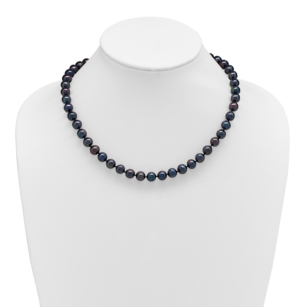 Sterling Silver Rhodium-plated 8-9mm Black Near-Round Freshwater Cultured Pearl 18 inch Necklace (QH5156-18)