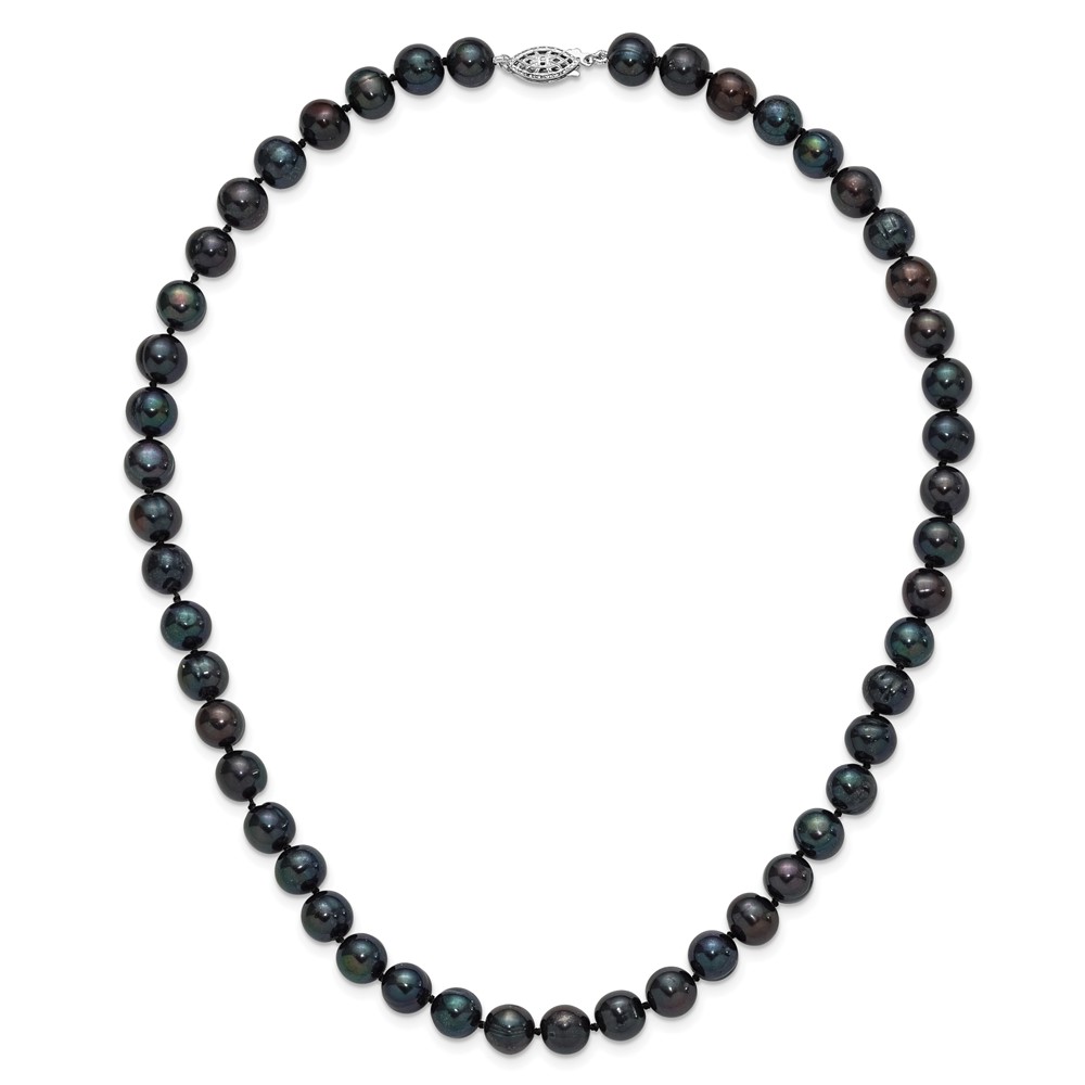 Sterling Silver Rhodium-plated 8-9mm Black Near-Round Freshwater Cultured Pearl 18 inch Necklace (QH5156-18)