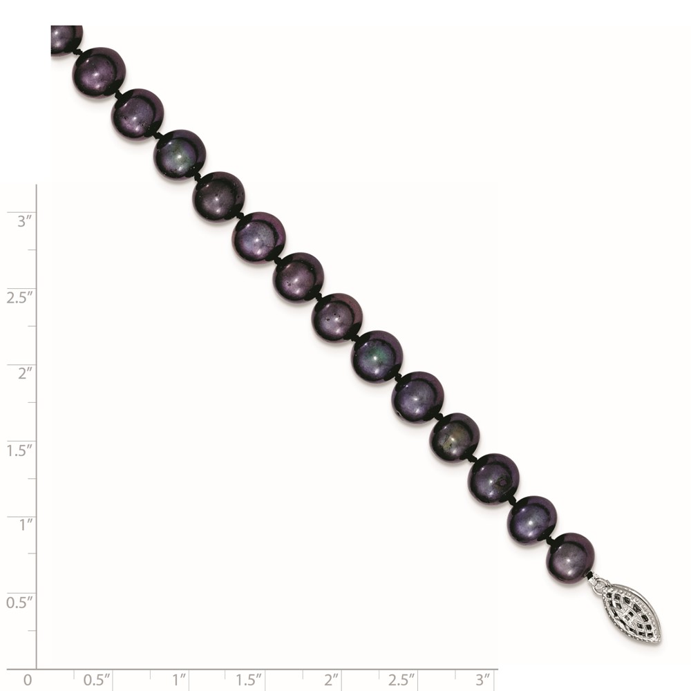 Sterling Silver Rhodium-plated 8-9mm Black Near-Round Freshwater Cultured Pearl 7.25 inch Bracelet (QH5156-7.25)