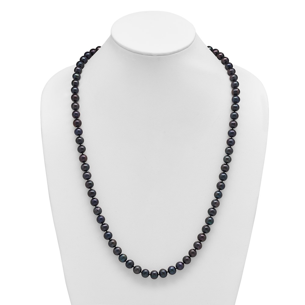 Sterling Silver Rhodium-plated 8-9mm Black Near-Round Freshwater Cultured Pearl 28 inch Necklace (QH5156-28)