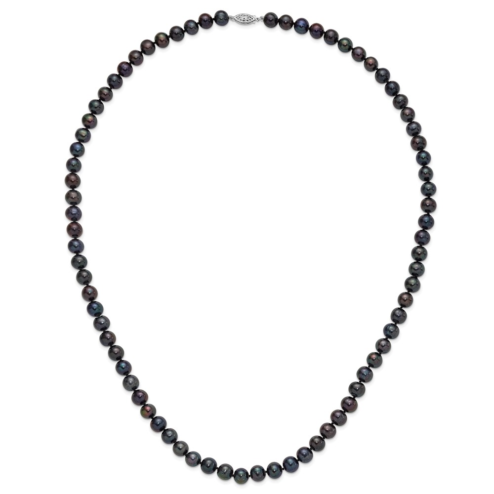 Sterling Silver Rhodium-plated 8-9mm Black Near-Round Freshwater Cultured Pearl 28 inch Necklace (QH5156-28)