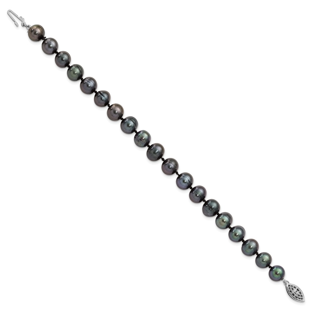 Sterling Silver Rhodium-plated 8-9mm Black Near-Round Freshwater Cultured Pearl 7.25 inch Bracelet (QH5156-7.25)