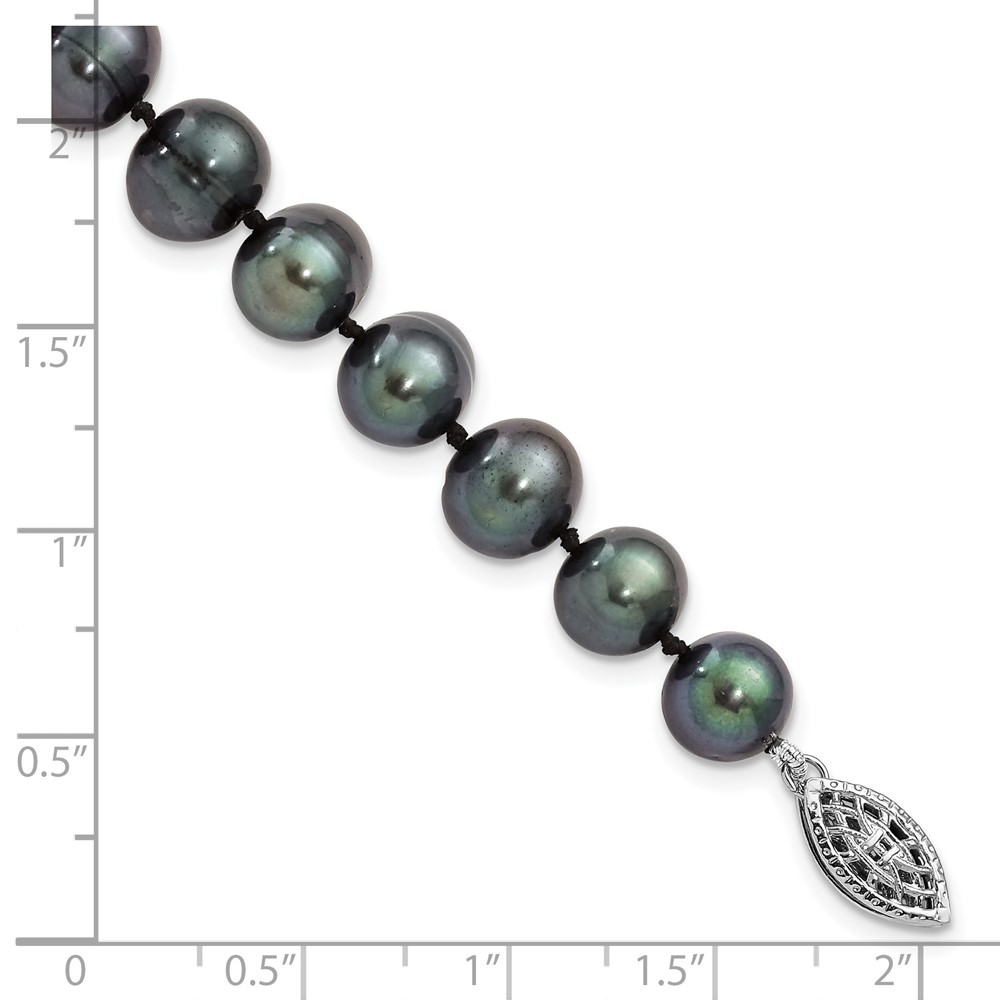 Sterling Silver Rhodium-plated 8-9mm Black Near-Round Freshwater Cultured Pearl 7.25 inch Bracelet (QH5156-7.25)