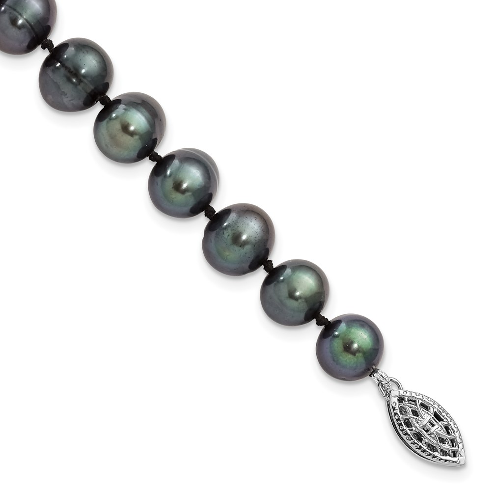 Sterling Silver Rhodium-plated 8-9mm Black Near-Round Freshwater Cultured Pearl 7.25 inch Bracelet (QH5156-7.25)