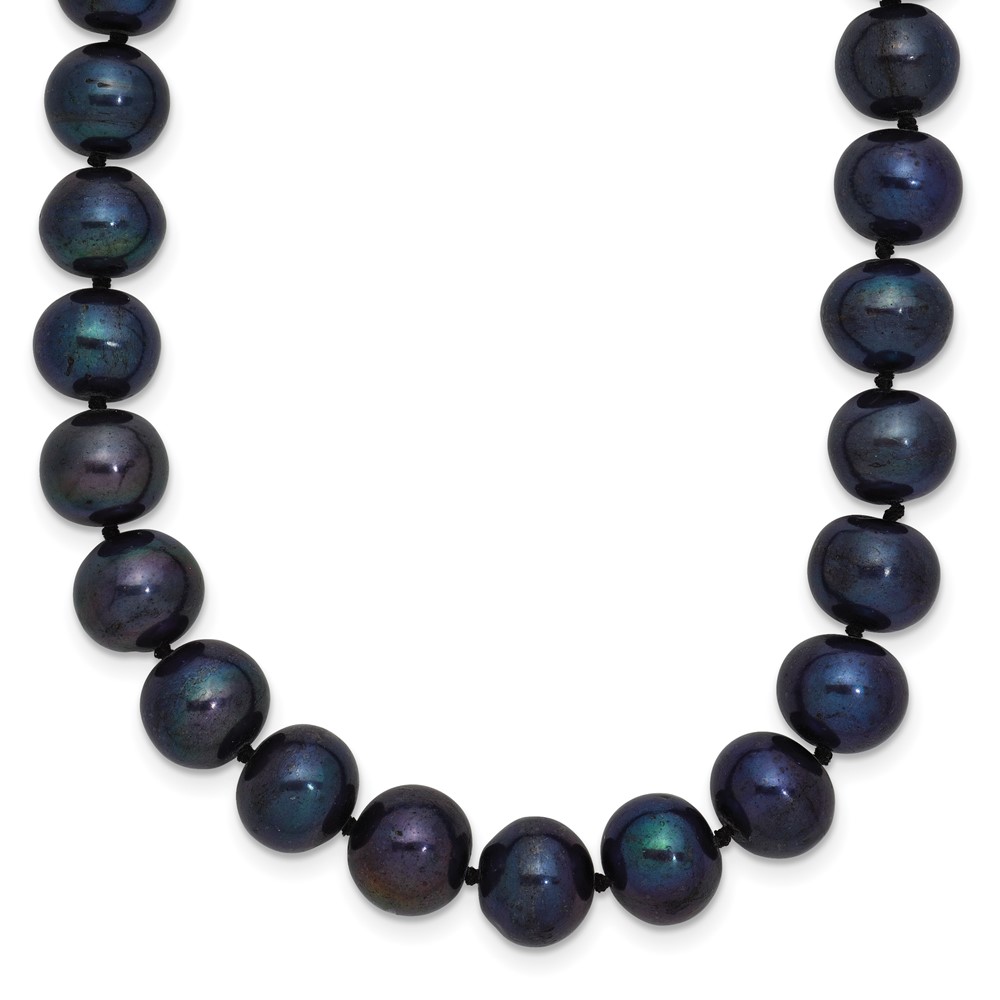 Sterling Silver Rhodium-plated 8-9mm Black Near-Round Freshwater Cultured Pearl 28 inch Necklace (QH5156-28)