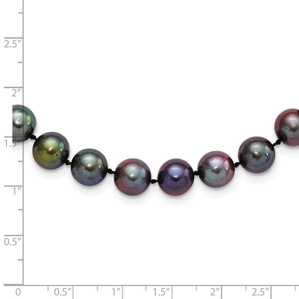 Sterling Silver Rhodium-plated 9-10mm Black Near-Round Freshwater Cultured Pearl 20 inch Necklace (QH5157-20)