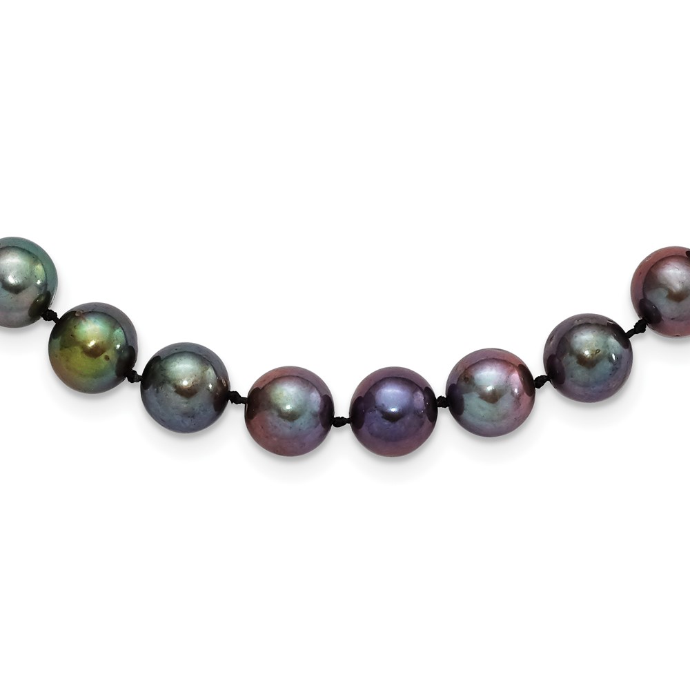 Sterling Silver Rhodium-plated 9-10mm Black Near-Round Freshwater Cultured Pearl 20 inch Necklace (QH5157-20)