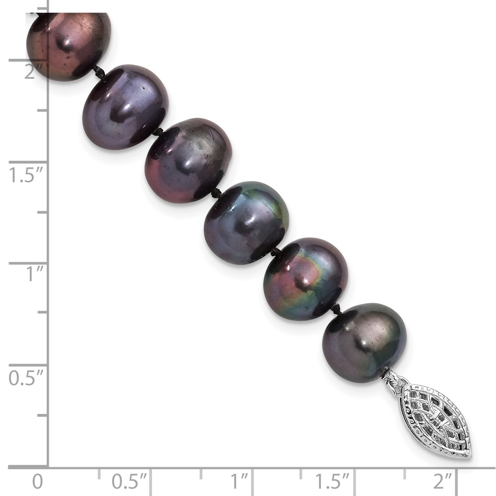 Sterling Silver Rhodium-plated 9-10mm Black Near-Round Freshwater Cultured Pearl 7.25 inch  Bracelet (QH5157-7.25)