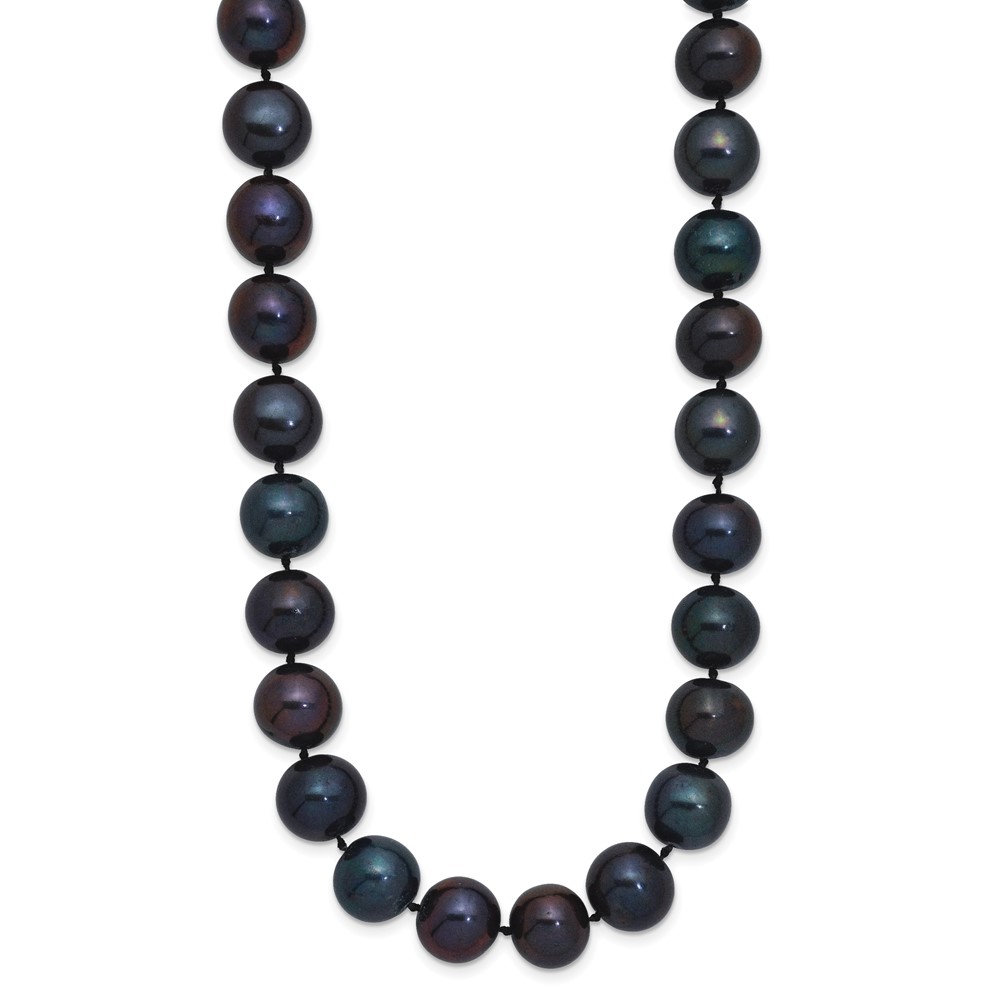 Sterling Silver Rhodium-plated 10-11mm Black Near-Round Freshwater Cultured Pearl 16 inch Necklace (QH5158-16)