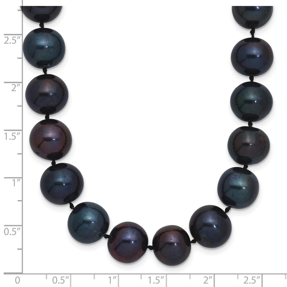 Sterling Silver Rhodium-plated 10-11mm Black Near-Round Freshwater Cultured Pearl 16 inch Necklace (QH5158-16)