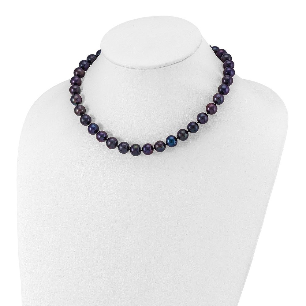 Sterling Silver Rhodium-plated 10-11mm Black Near-Round Freshwater Cultured Pearl 16 inch Necklace (QH5158-16)