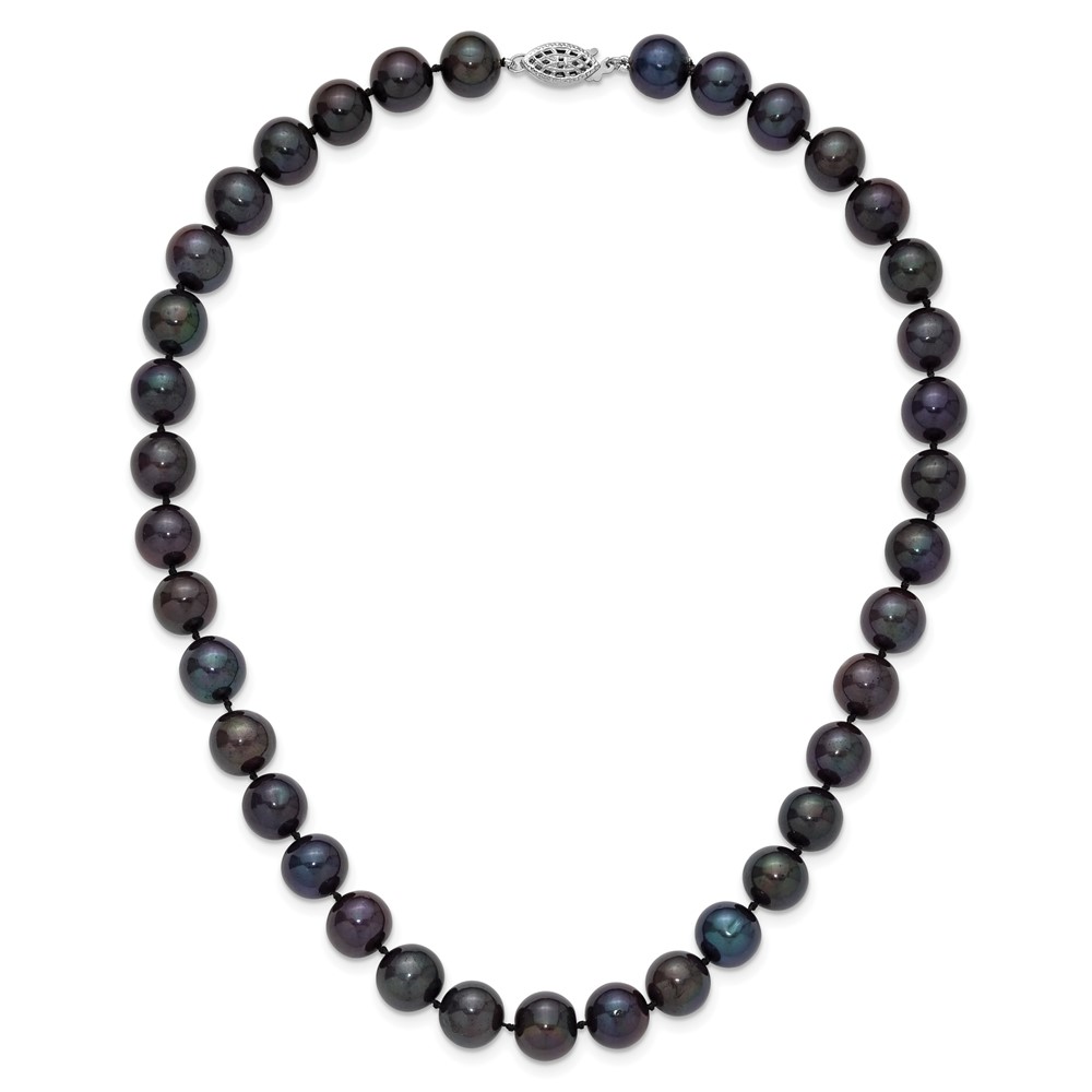 Sterling Silver Rhodium-plated 10-11mm Black Near-Round Freshwater Cultured Pearl 16 inch Necklace (QH5158-16)