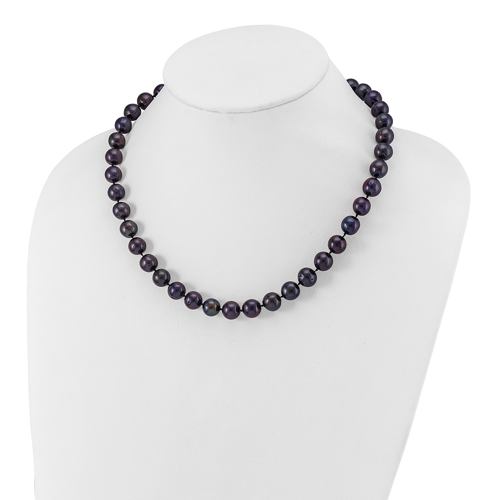 Sterling Silver Rhodium-plated 10-11mm Black Near-Round Freshwater Cultured Pearl 18 inch Necklace (QH5158-18)