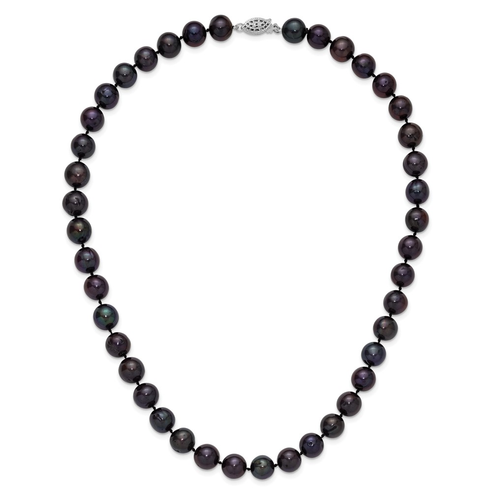 Sterling Silver Rhodium-plated 10-11mm Black Near-Round Freshwater Cultured Pearl 18 inch Necklace (QH5158-18)