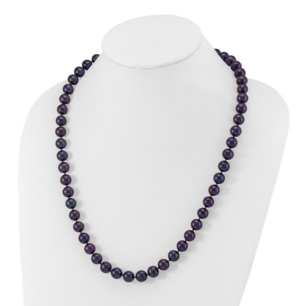 Sterling Silver Rhodium-plated 10-11mm Black Near-Round Freshwater Cultured Pearl 24 inch Necklace (QH5158-24)