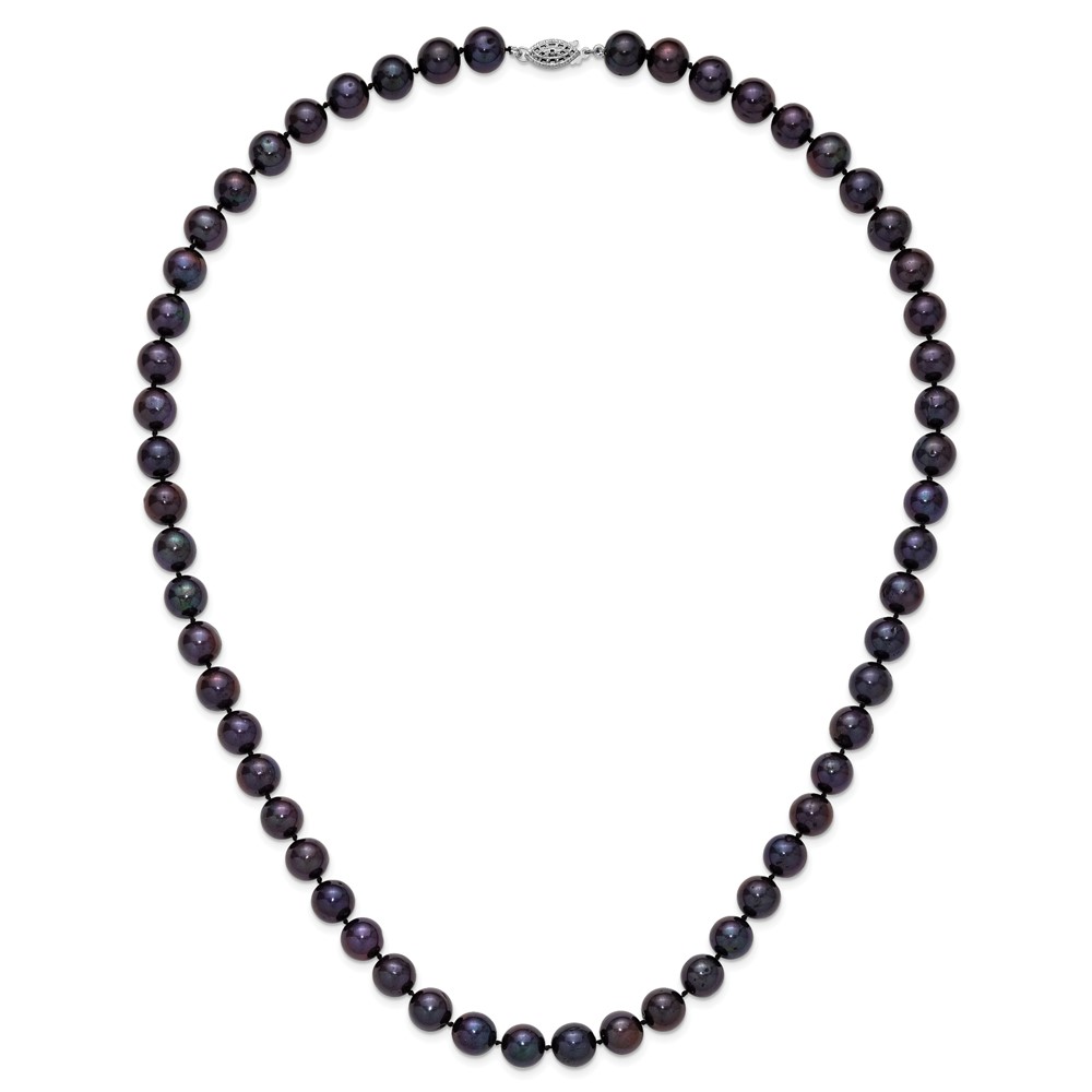Sterling Silver Rhodium-plated 10-11mm Black Near-Round Freshwater Cultured Pearl 24 inch Necklace (QH5158-24)
