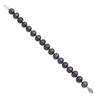 Sterling Silver Rhodium-plated 10-11mm Black Near-Round Freshwater Cultured Pearl Bracelet, 7.25" view 2