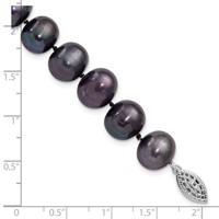 Sterling Silver Rhodium-plated 10-11mm Black Near-Round Freshwater Cultured Pearl Bracelet, 7.25" view 4