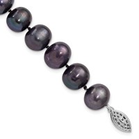 Sterling Silver Rhodium-plated 10-11mm Black Near-Round Freshwater Cultured Pearl Bracelet, 7.25" view 1