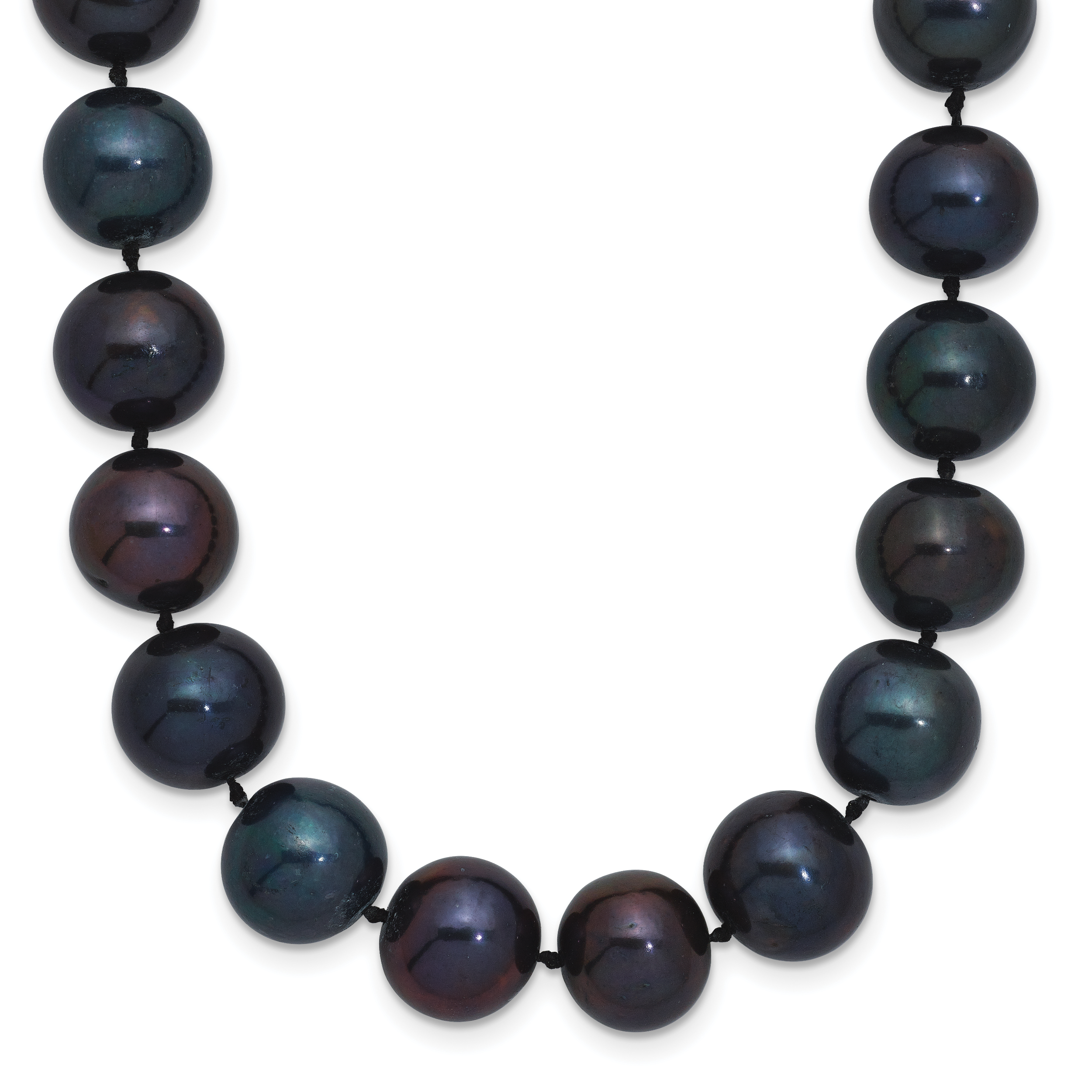 Sterling Silver Rhodium-plated 10-11mm Black Near-Round Freshwater Cultured Pearl 16 inch Necklace (QH5158-16)