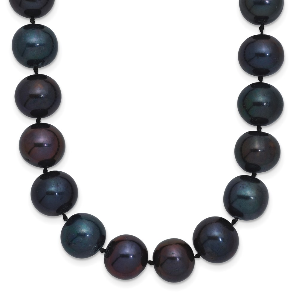 Sterling Silver Rhodium-plated 10-11mm Black Near-Round Freshwater Cultured Pearl 16 inch Necklace (QH5158-16)