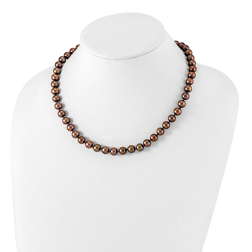Sterling Silver Rhodium-plated 8-9mm Brown Near-Round Freshwater Cultured Pearl 20 inch Necklace (QH5159-20)