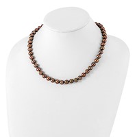 Sterling Silver Rhodium-plated 8-9mm Brown Near-Round Freshwater Cultured Pearl Necklace, 18" view 2