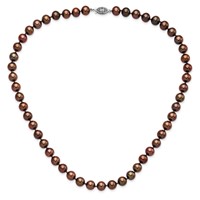 Sterling Silver Rhodium-plated 8-9mm Brown Near-Round Freshwater Cultured Pearl Necklace, 18" view 3
