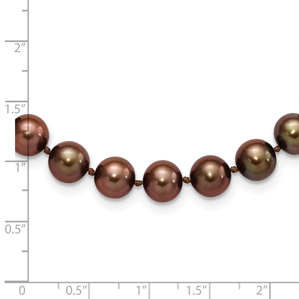 Sterling Silver Rhodium-plated 8-9mm Brown Near-Round Freshwater Cultured Pearl 20 inch Necklace (QH5159-20)