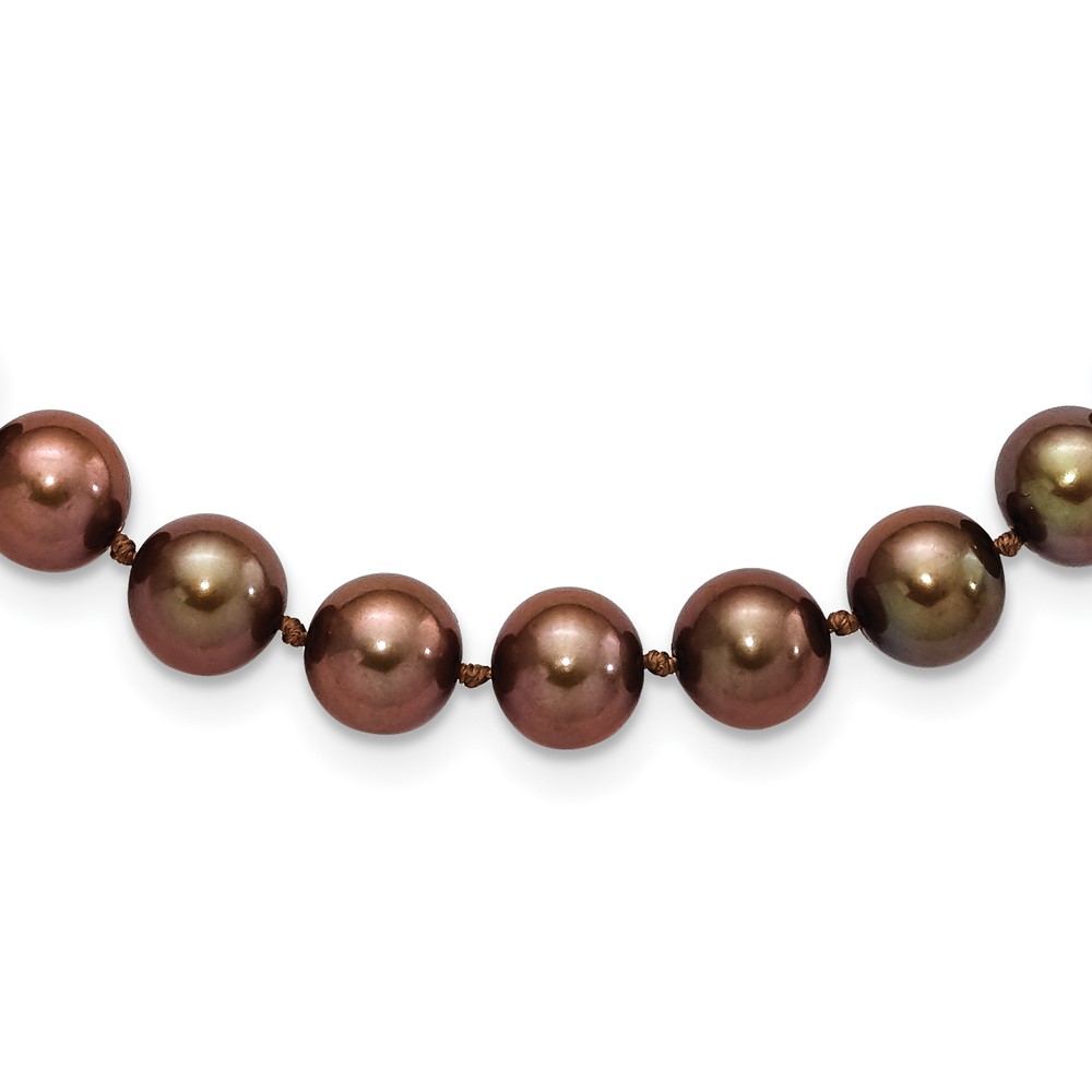 Sterling Silver Rhodium-plated 8-9mm Brown Near-Round Freshwater Cultured Pearl 18 inch Necklace (QH5159-18)