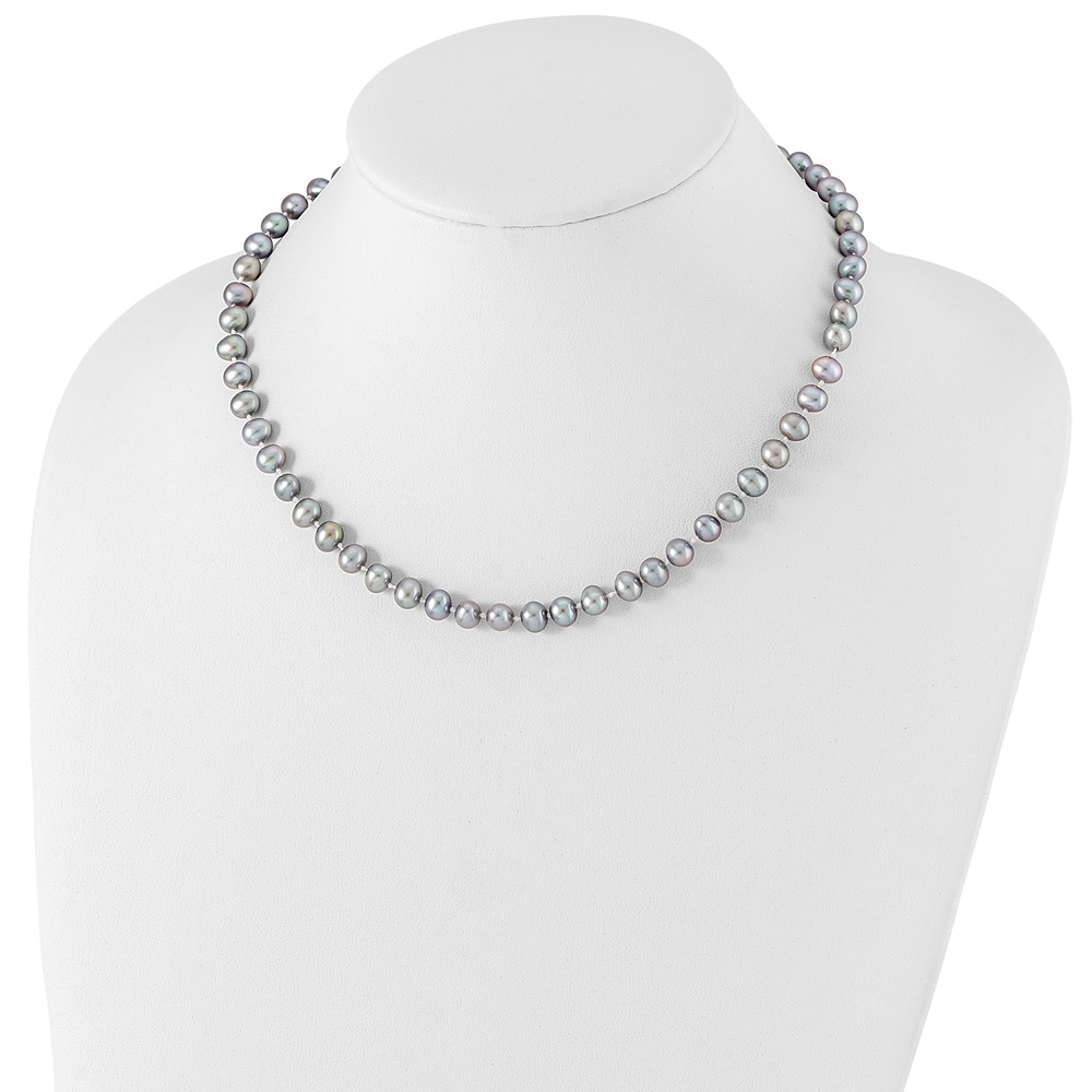 Sterling Silver Rhodium-plated 6-7mm Grey Near-Round Freshwater Cultured Pearl 18 inch Necklace (QH5161-18)